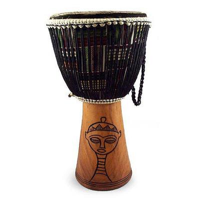 Wood djembe drum, 'Gye Nyame and Egyptian Woman'