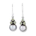 Petite Flowers,'Peridot and Cultured Pearl Dangle Earrings from India'