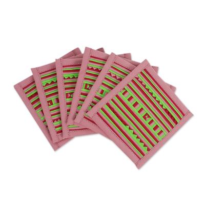 Lahu Pink,'Lahu Style Cotton Blend Coasters in Pink (Set of 6)'
