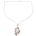 'Rhodium-Plated Sterling Silver Garnet Pendant Necklace'