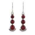 Triple Gleam,'Round Carnelian and Sterling Silver Dangle Earrings'