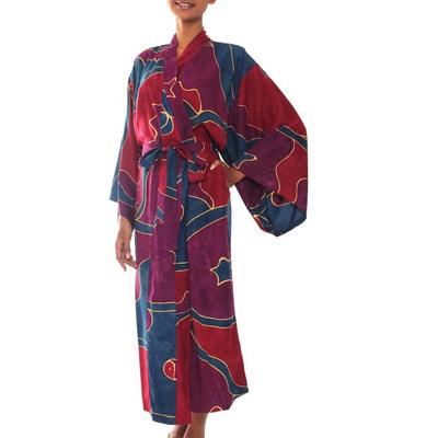 Women's batik robe, 'Exotic Blue' - Women's Batik Patterned Robe