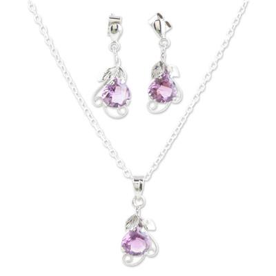 '18-Carat Rhodium-Plated Jewelry Set with Amethyst Gems'