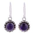 Purple Appeal,'Indian Amethyst and Sterling Silver Floral Dangle Earrings'