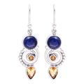Majestic Spirals,'Citrine and Lapis Lazuli Spiral Earrings from India'