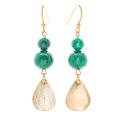 Green Glimmer,'Green Quartz Beaded Dangle Earrings from Thailand'