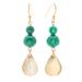 Green Glimmer,'Green Quartz Beaded Dangle Earrings from Thailand'