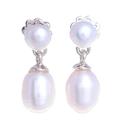 Mellow Dive,'Thai Sterling Silver and Cultured Pearl Dangle Earrings'