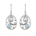 Heaven's Mirror,'Oval Dangle Earrings with Blue Topaz and Larimar Gems'