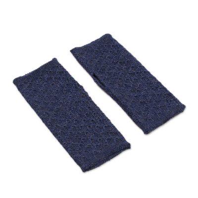 Passionate Pattern in Indigo,'Patterned 100% Baby Alpaca Fingerless Mitts from Peru'