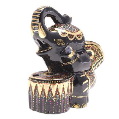 Tender Companion,'Handcrafted Lacquerware Wood Pencil Holder with Elephant'