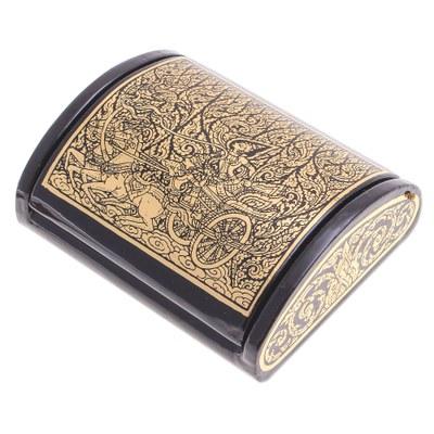 Rama Rides to Battle,'Lacquered Wood Hindu Theme Jewelry Box'