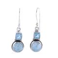 Glittering Sky,'Larimar and Blue Topaz Sterling Silver Dangle Earrings'