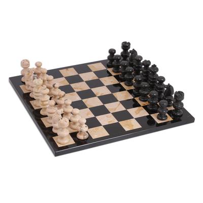 Brown Challenge,'Brown and Black Marble Chess Set from Mexico (13 Inch)'