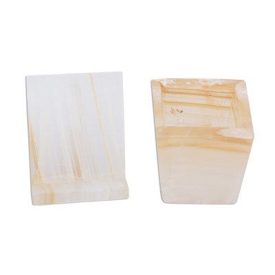 Cream and Honey,'Natural Cream Onyx Desk Set Hand Crafted in Mexico'