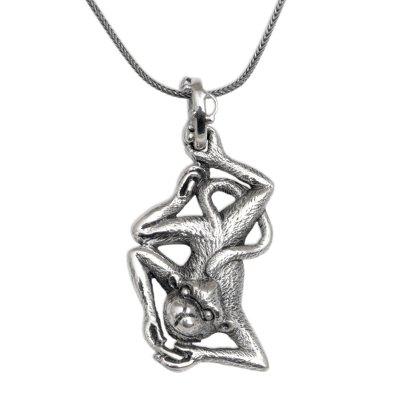 'Cultural Monkey-Themed Sterling Silver Pendant Necklace'