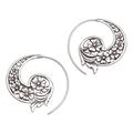 Dazzling Flourish,'Handmade Sterling Silver Half Hoop Earrings from Indonesia'