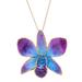 'Gold-Accented Blue Orchid Petal Pendant Necklace & Brooch'