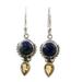 Indian Dew,'Handmade Citrine Lapis Lazuli Dangle Earrings from India'