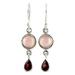 Crimson Droplets,'Garnet and Chalcedony Dangle Earrings from India'