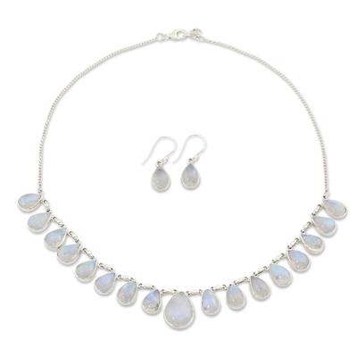 Lovely Morning,'Rainbow Moonstone Jewelry Set Necklace and Earrings'