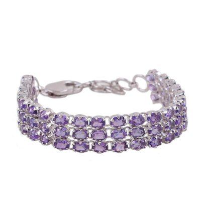 Lavender Sparkle,'Amethyst and Rhodium Plated Silver Link Bracelet from India'