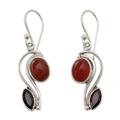 Carnelian and garnet dangle earrings, 'Colorful Curves'