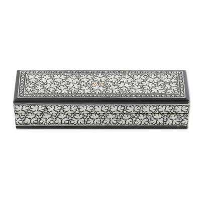 Midnight Charm,'Handmade Wood Floral Decorative Box by Indian Artisan'
