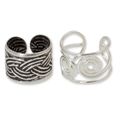 Sterling silver ear cuff earrings, 'Contrasts' (pair)