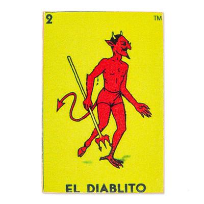 The Little Devil,'Decoupage Wooden Magnet With Mexican Loteria Card Motif'