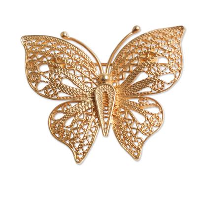 Gold vermeil filigree brooch pin, 'Catacos Butterfly'