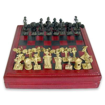 'Tribal Feuds' - Handcrafted Wood Leather and Brass Chess Set