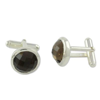 Smoky topaz cufflinks, 'Misty'