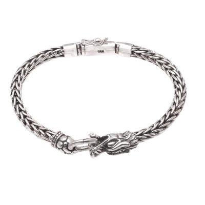 'Dragon-Themed Sterling Silver Pendant Bracelet from Bali'