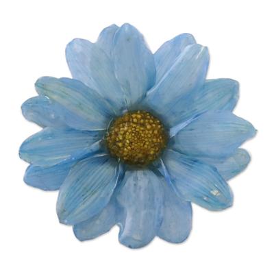 Let It Bloom in Sky Blue,'Natural Aster Flower Brooch in Sky Blue from Thailand'