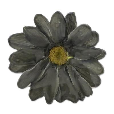 Let It Bloom in Charcoal,'Natural Aster Flower Bro...