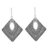 Karen Symbols,'Diamond-Shaped Silver Dangle Earrings from Thailand'