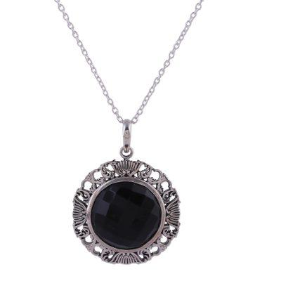 Romance of the Night,'Fair Trade Black Onyx Pendant Necklace Handmade in India'