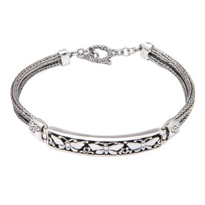 'Butterfly-Themed Sterling Silver Pendant Bracelet from Bali'