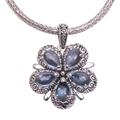 Bougainvillea Flower,'Floral Blue Topaz and Sterling Silver Pendant Necklace'