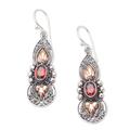 Red Cocoon,'Gold-Accented Sterling Silver and Garnet Dangle Earrings'