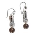 Floral Fascination,'Floral Smoky Quartz and Amethyst Dangle Earrings from Bali'