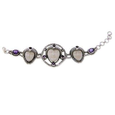 'Noble Serenity' - Sterling Silver and Cow Bone Link Bracelet