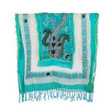 'Hand-Embroidered Wool and Cotton Blend Shawl in Turquoise'