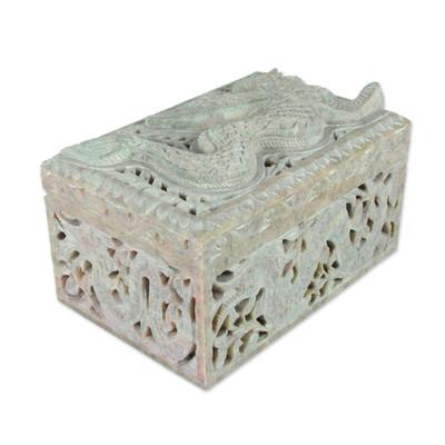 'Winged Dragon' - Jali Soapstone Jewelry Box from India