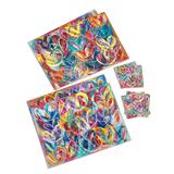 '8-Piece Hand-Painted Placemat & Coaster Set with Heart Motif'