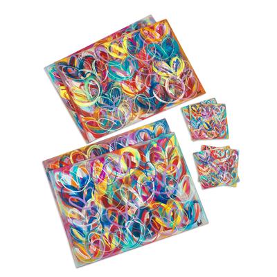 '8-Piece Hand-Painted Placemat & Coaster Set with ...