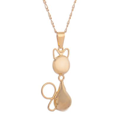'Cat-Themed Gold-Plated Pendant Necklace Handmade in Peru'