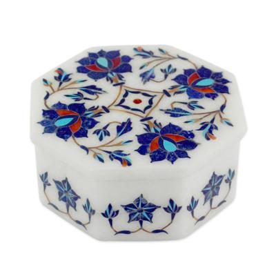 Marble inlay jewelry box, 'Midnight Bloom'