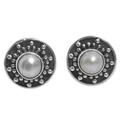 Glowing White Happiness,'Hand Made Cultured Pearl Stud Earrings from Indonesia'